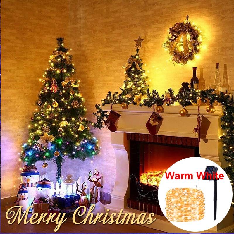 Outdoor Solar LED Copper Wire String Lights 8 Modes Waterproof Garden Patio Christmas Decoration Garland