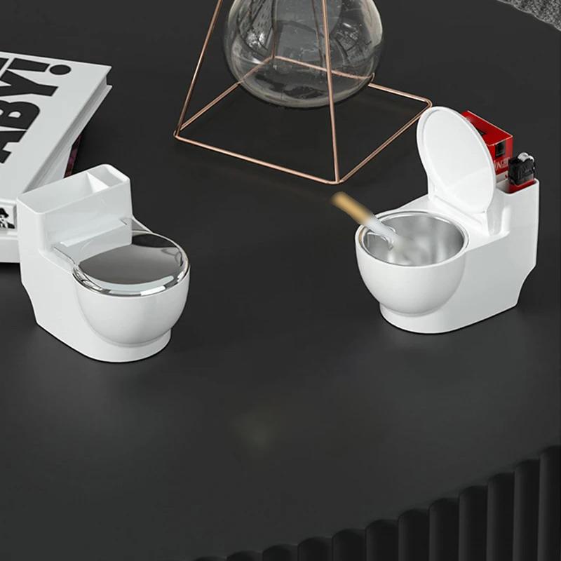 Creative Ashtray Toilet Shaped With Lid Bathroom Wall Mounted Detachable Ashtray Anti Drop Thick Desktop Ashtray Storage Box