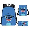Stitch Kids School Backpack Set Elementary Students Oxford Fabric Ergonomic Design Printed Cartoon 3-Piece Bundle