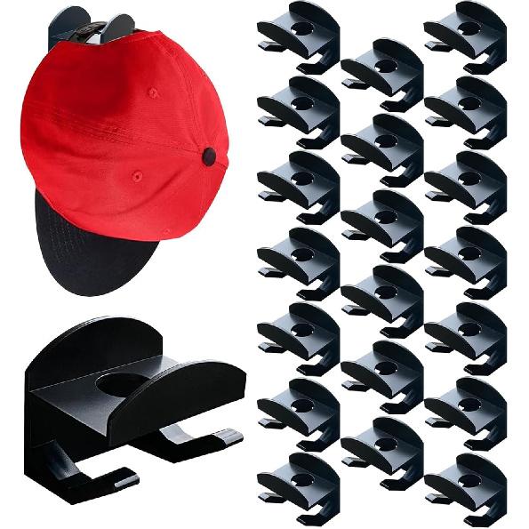 clino 20 Pack Adhesive Hat Hooks, No Drilling Required, Durable and Stable Hats Rack, Home Organizer Hook, Cap Storage Display Hanger for Walls,