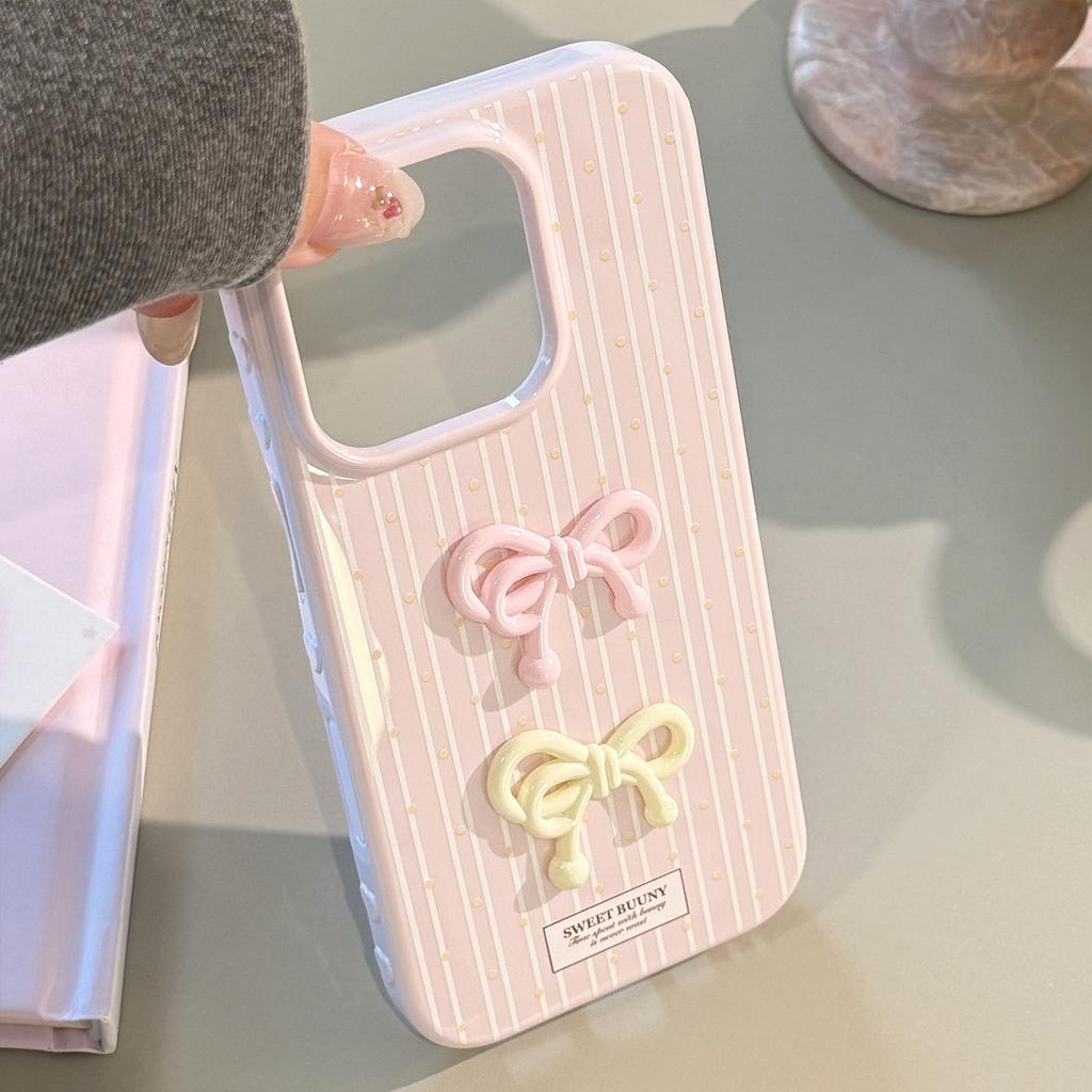 Korean Three-dimensional Pink Bow for Apple 17 Mobile Phone Case for IPhone 16 Silicone 15 Promax Anti-fall 13