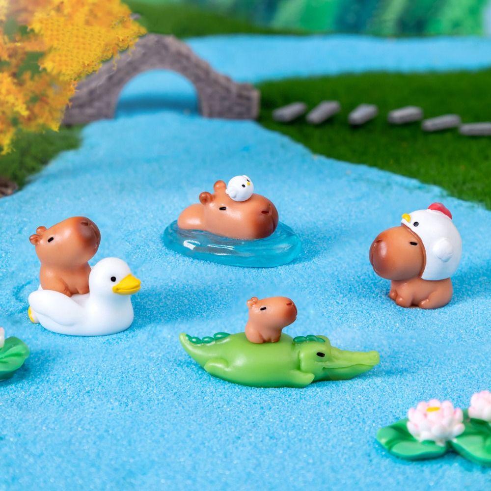 Resin Cartoon Capybara Statue DIY Mini Animals Figurine Party Festival