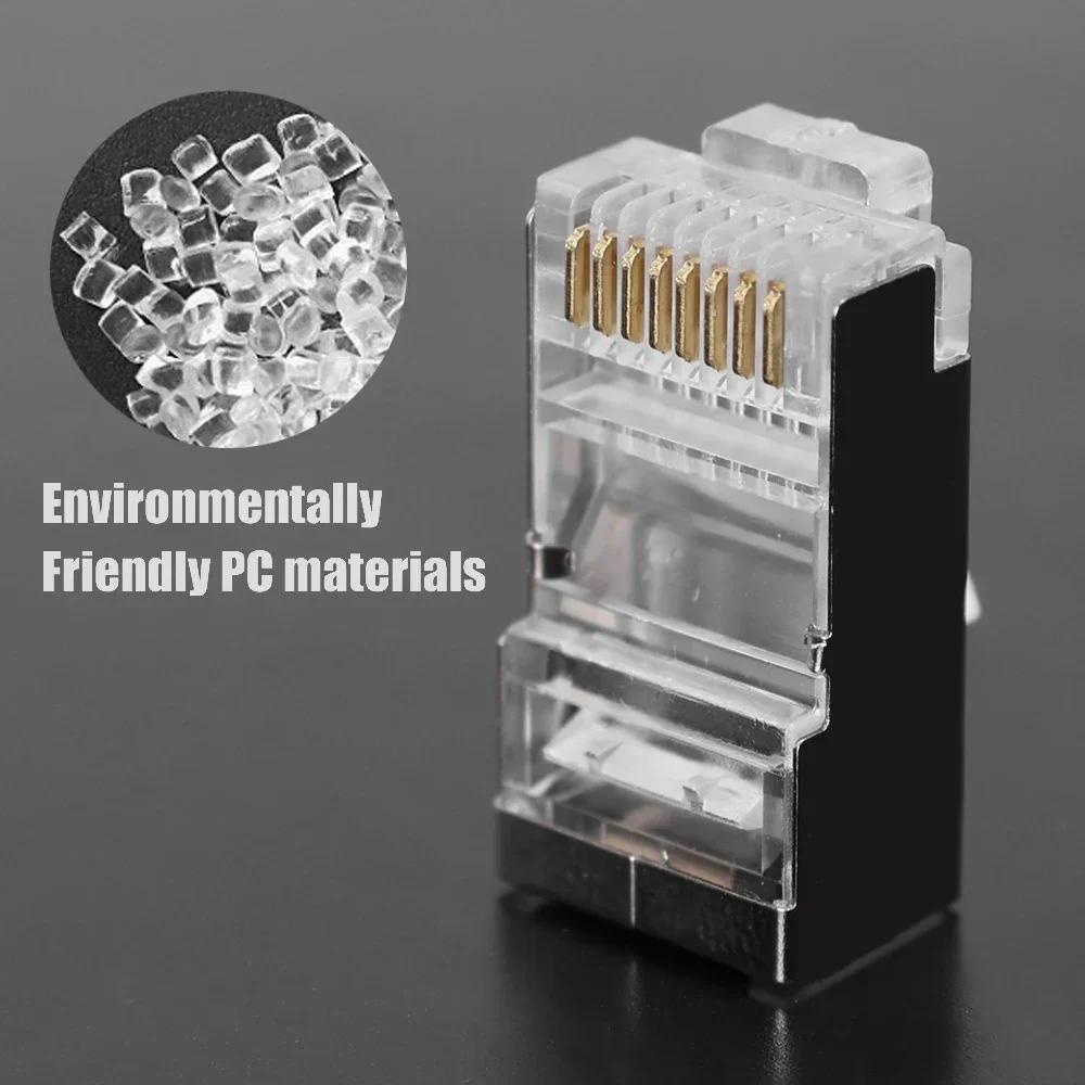 50/100 шт. Разъем RJ45 Cat6 Cat5e экранированный, модульный штекер, сетевые штекеры для кабеля, позолоченный, адаптер для кабеля Ethernet, аппаратное обеспечение для ПК