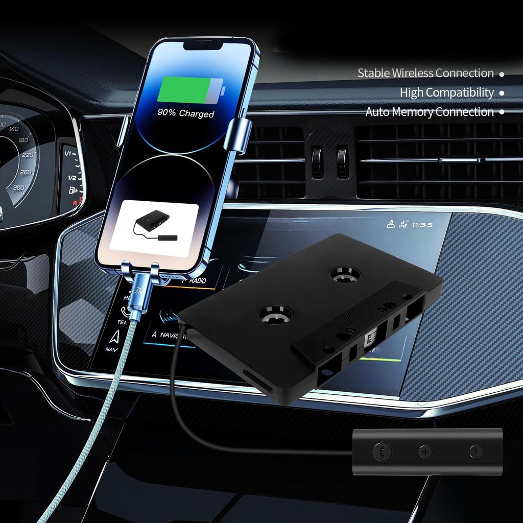 TOPINCN Bluetooth 5.0 4-канальный автомобильный кассетный конвертер, автоматическое выключение, подключи и играй, и воспроизводимый через USB-кабель