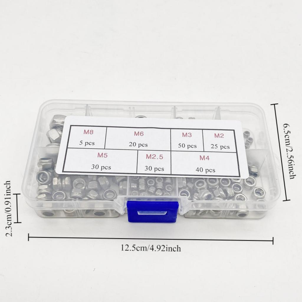 200pcs/box Stainless Steel Nylon Anti-Slip Self-Locking Nuts, Hexagonal Screw Caps for Construction, Maintenance