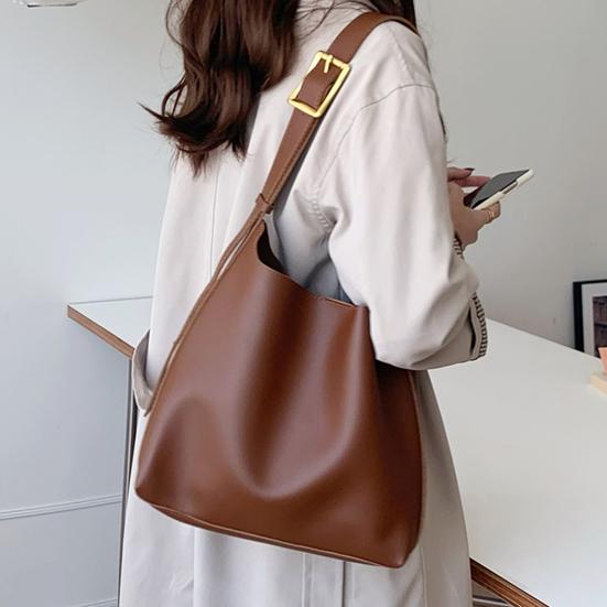 Yousheng Women Shoulder Bag Large Capacity Faux Leather Adjustable Straps Solid Color Great Load Bearing Magnet Zipper Closure Portable Lady Tote Bag