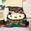 For Hello Kitty, Floral Pattern, Cartoon CharacterAnime-Themed Flannel Blanket, Glam Style, Digital Print, All-Season Comfort, Tear-Resistan