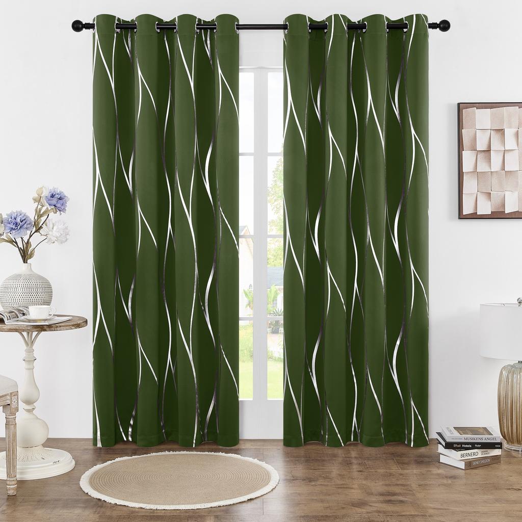 Упаковка из 2 затемняющих штор с люверсами, теплоизолирующих, затемняющих комнату с волнистой фольгой, напечатанной для спальни