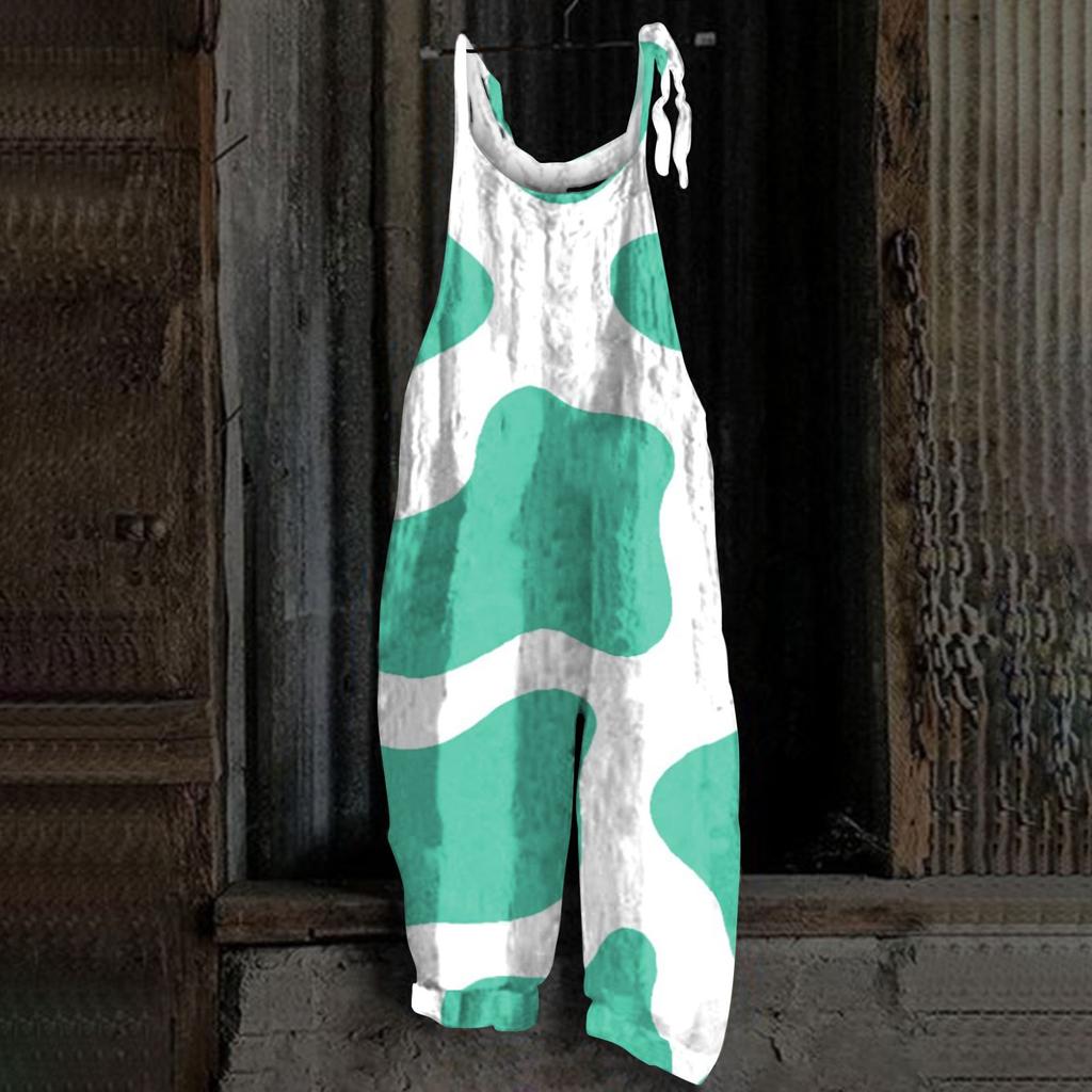 Женский комбинезон с принтом, повседневные свободные ретро-бретельки из хлопка и льна