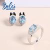 925 Sterling Silver Jewelry Set Clasp Earring Ring with Lonon Blue Topaz Nano Created Gemstone Fine Jewelry for Women Mom Wife Nice Birthday Gift