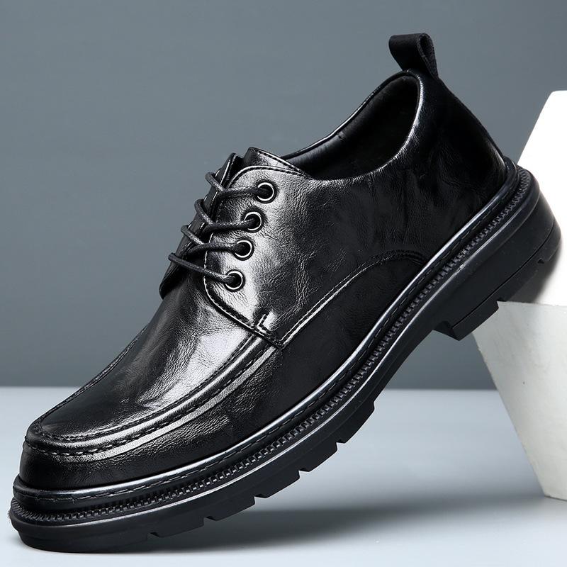 Кожаная обувь мужская новая деловая классическая корейская версия тренда британский стиль мужская повседневная универсальная для работы толстая подошва увеличивающая рост