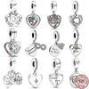 925 Sterling Silver Linked Sister Hearts Split & Openable Heart Locket Dangle Charm Bead Fit Bracelet Jewelry