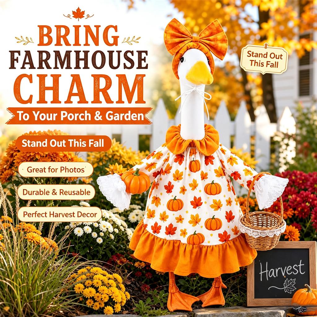 Autumn Porch Goose Statue Outfit 23 Inch Lawn Figure Clothing Farmhouse Harvest Thanksgiving Garden Yard Patio Party Decoration