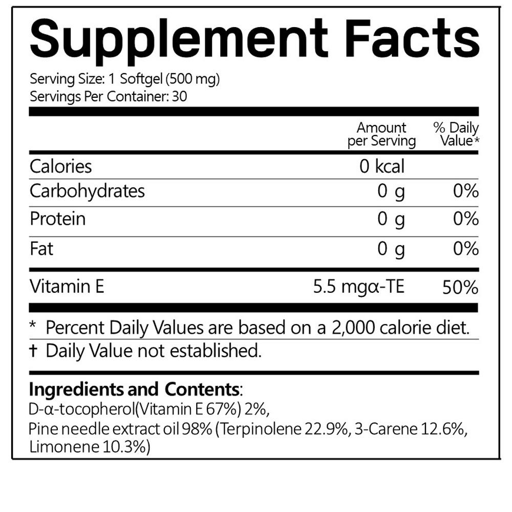 Масло хвои Edally, 98% витамин Е, 2%, капсулы, 500 мг, 30 шт., добавка для здоровья и красоты