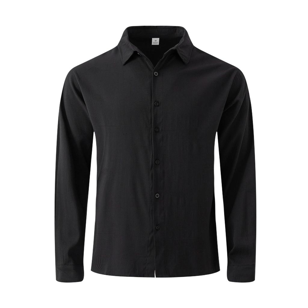 Мужская рубашка с длинным рукавом и однотонными пуговицами, повседневная однобортная рубашка с длинным рукавом в полоску