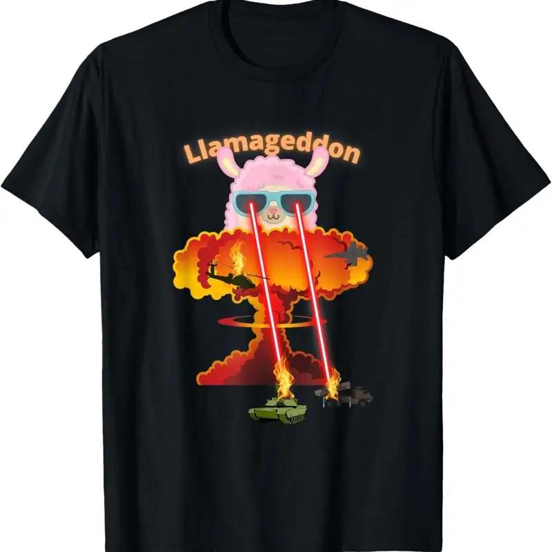Llamageddon Лазерные Глаза Ядерный Взрыв Графическая Футболка с Ламой Короткий Рукав Круглый Вырез Футболка Унисекс