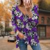 Women Autumn Rose Skull Printed Long Sleeve T-Shirts Loose V-Neck Plus Size Tee Shirt Tops Comfy Blouse