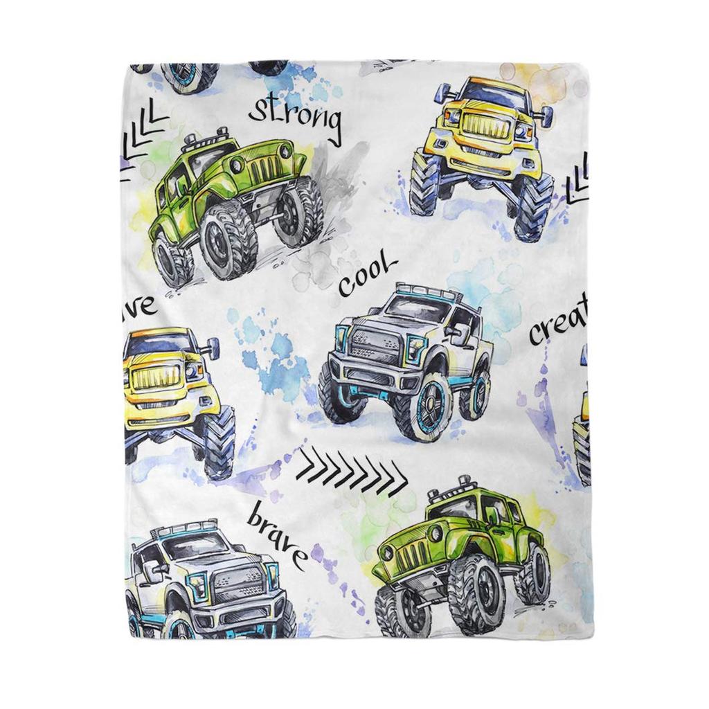 Синий плед Monster Truck Cartoon Cars Flannel Пледы для детей и мальчиков на все времена Трек Кровать Диван Одеяло King Queen Size