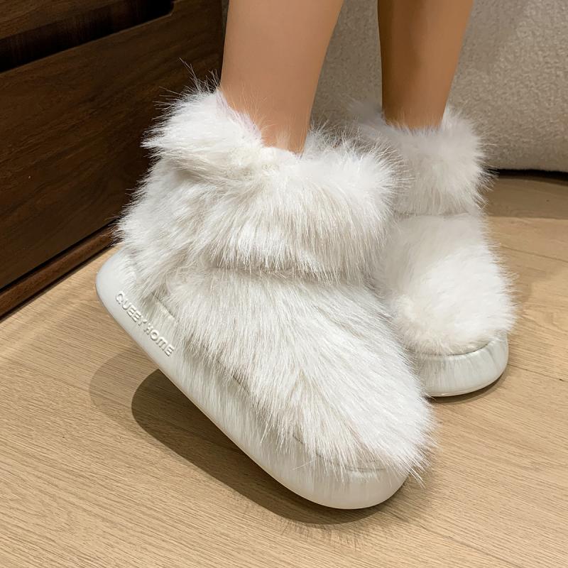 Модные Повседневные Однотонные Ботинки на Толстой Подошве из Искусственного Меха, Пушистые Длинные Плюшевые Зимние Ботинки Женские Нескользящие Мягкие Хлопковые Ботинки Женские 2025 Зима