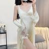 Spring and summer new sexy women's pajamas women's Ice Ribbon chest pad suspender nightdress two-piece nightgown pure desire style home