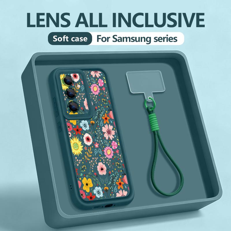 Чехол для телефона с цветочным узором для Samsung Galaxy S26 S25 S24 Ultra S23 S25 FE A57 A37 A17 A56 A16 A55 A54 A15 с ремешком на запястье