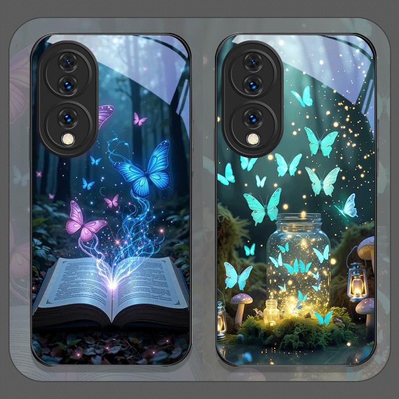 Красивая чехол-книжка из закаленного стекла с принтом «Лесная бабочка» для Huawei Honor 200 Lite 100 Pro 90 GT Magic 7 6 X8 X9
