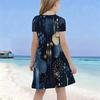 Girls Round Neck Short Sleeve Watercolor Printed A Line Flared Dress