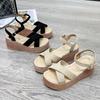 Wedge Heel Sandals Women's Spring and Summer Wedding Shoes High Heels Korean Version Versatile Platform Muffin Shoes One-word Buckle Strap Roman Shoes