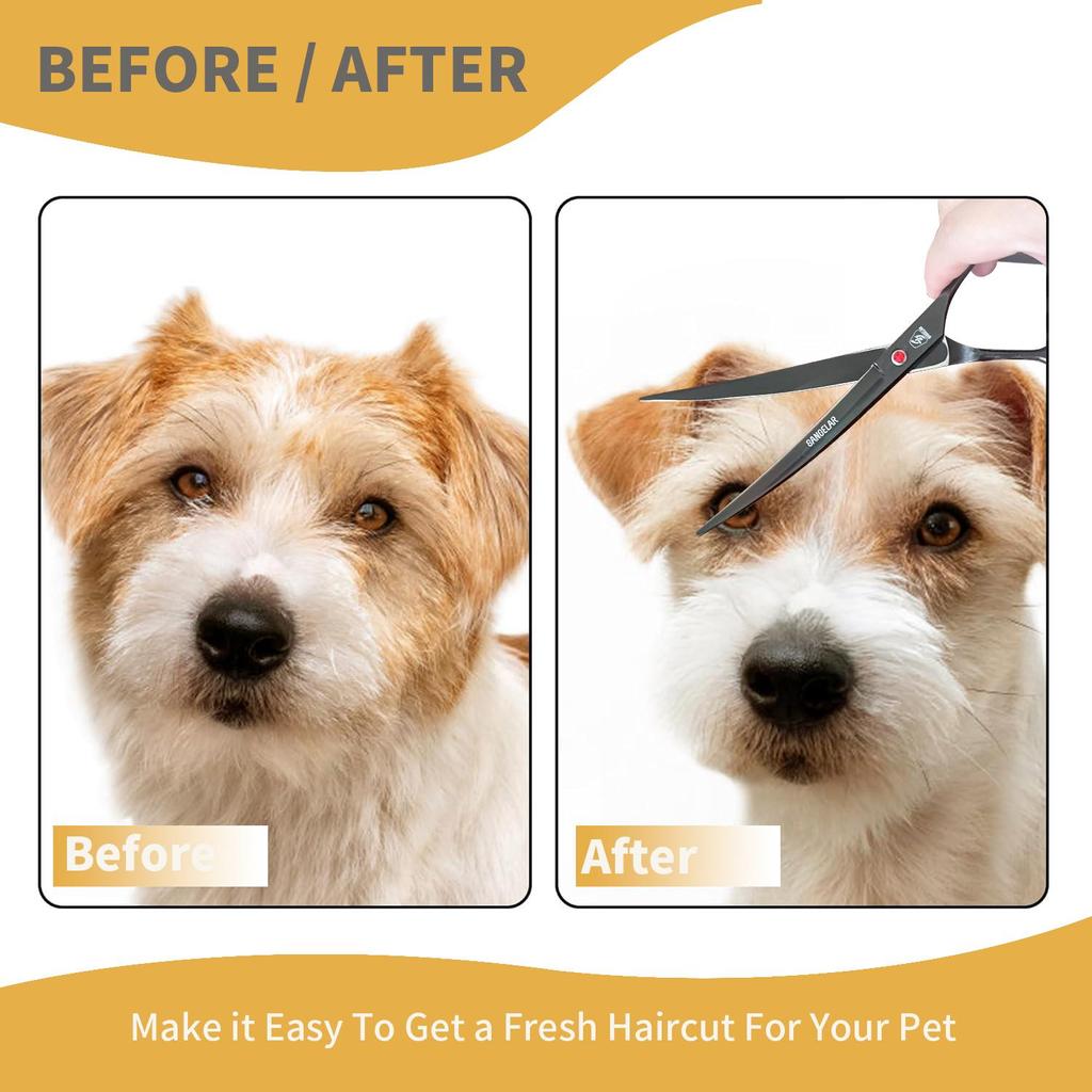 SANGELAR 8 Inch Pet Grooming Scissors Trimming Scissors Dog Grooming Curved Cutting Shear Big Pet Shop Tools Left Right Hand Using Pet Scissors