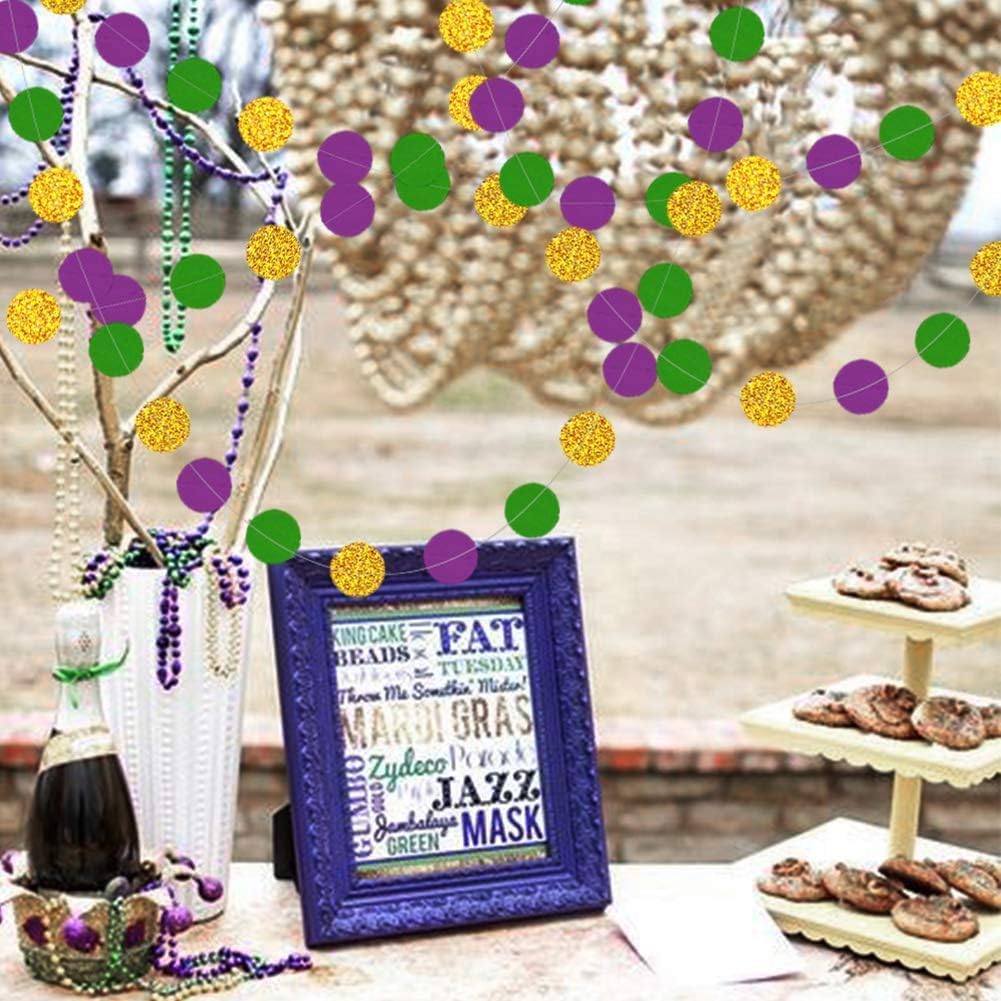 Decor365 Золотой Фиолетовый Зеленый Украшения для Марди Гра Блестящая Точка Гирлянда для Марди Гра Круглые Ленты Баннер Жирный Вторник Карнавальный Тематический Фон