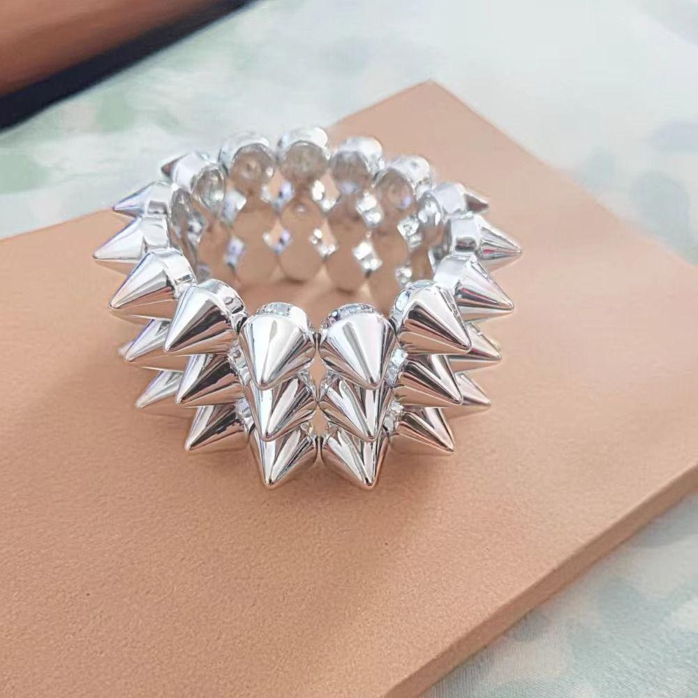 Metallic Texture Rivet Cone Bracelets Three-row Goth Rock Bangle Punk Style Bracelets  Men Women