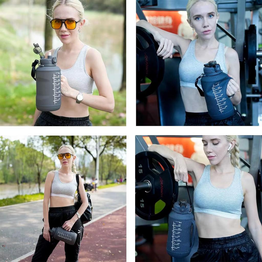 64oz/2L Large Capacity Silicone Water Bottles Collapsible Water Bottle with Handle & Straw Travel Gym Camping Hiking Sports Cup