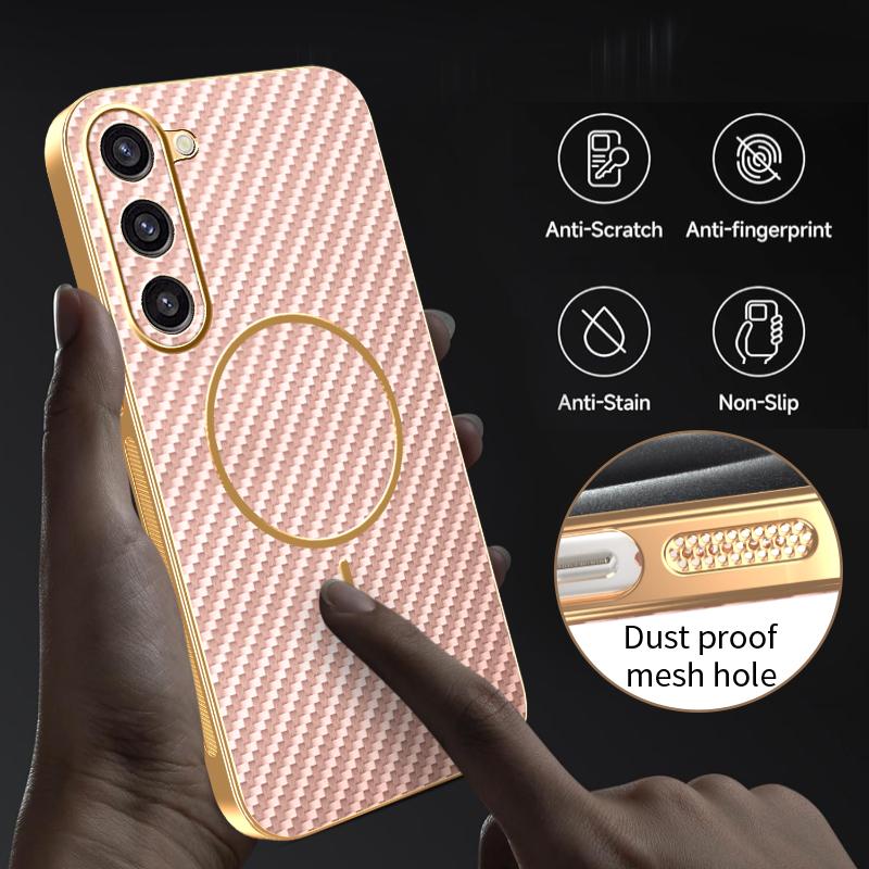 For Samsung Galaxy S23+ Phone Case Carbon Fiber Textured Electroplated TPU Back Cover