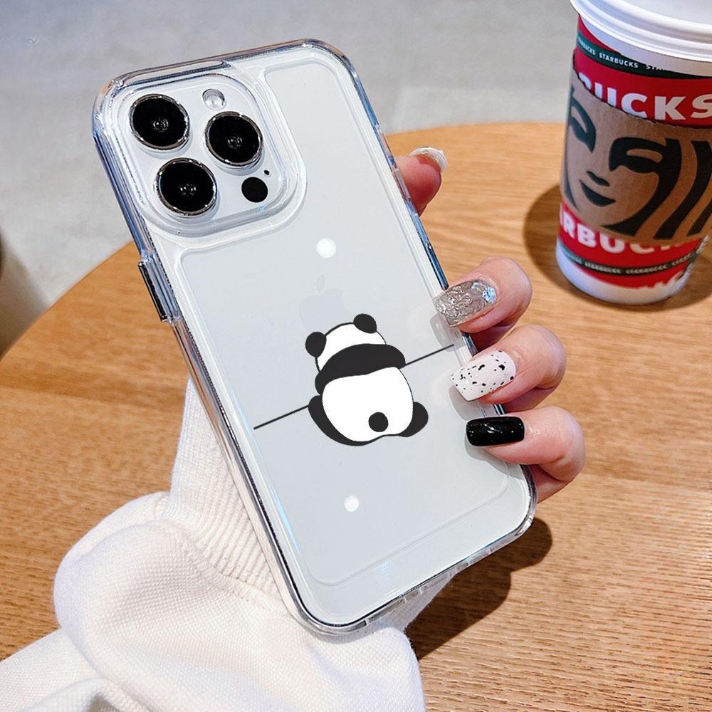 Climbing wall panda Phone case iPhone17 16pro 15 Pro Max 11 12 13 16 14 Plus Silicone Shockproof transparent phone case