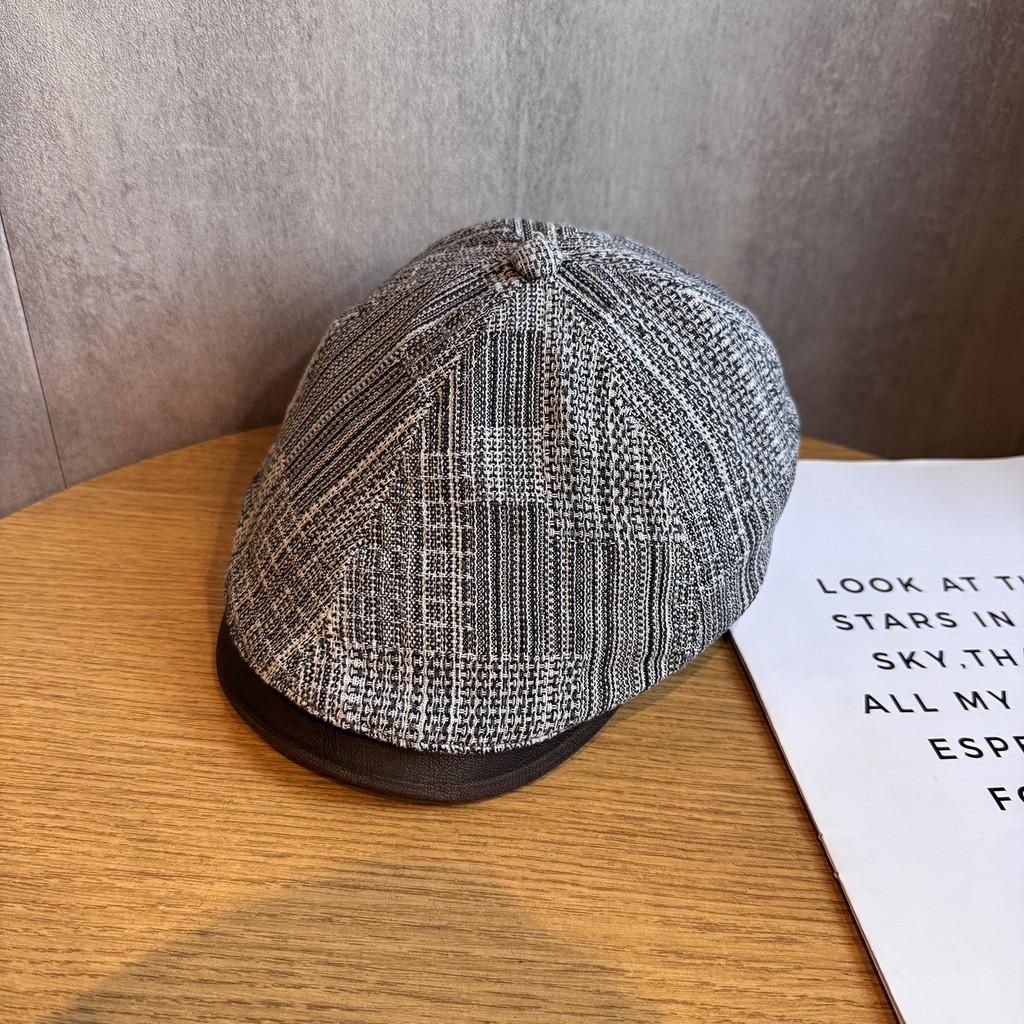 Spliced Design Minimally Striped Women Denim Casual Beret For Autumn And Winter