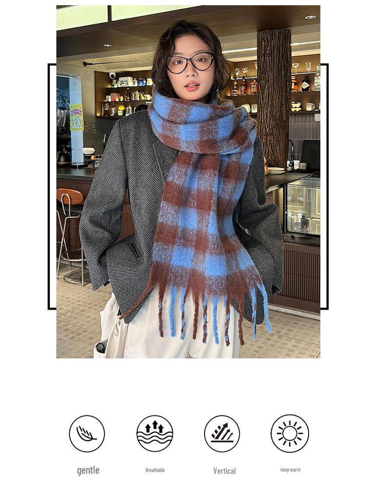 2024 Plaid Versatile Scarf: Korean Couple's Thickened Shawl for Autumn/Winter