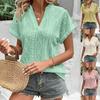Ladies Summer Short Sleeve V Neck Solid Color Jacquard Pullover Hollow T Shirt Top