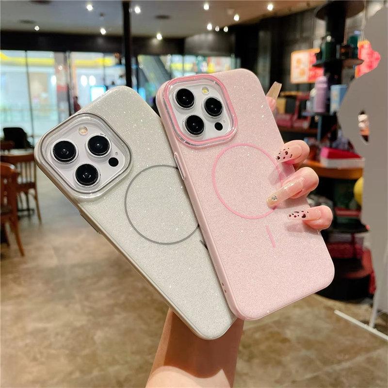 Роскошный блестящий чехол Magsafe Magnetic Case для iPhone 16 13 15 14 Pro Max Wireless Charge Мягкий силиконовый противоударный чехол