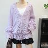 V-neck Hollow Design Drawstring Knitted Cardigan Early Autumn New Loose Sweet Sweater Jacket Women