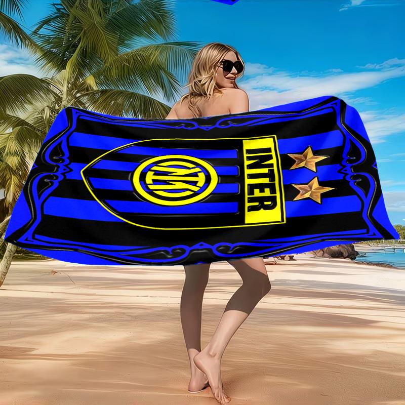 Mi-lan FC Emblem Printed Microfiber Beach Towel, Soft And Absorbent, Quick-Dry, Ideal for Summer Travel, Beach Essential, Swimming Pool