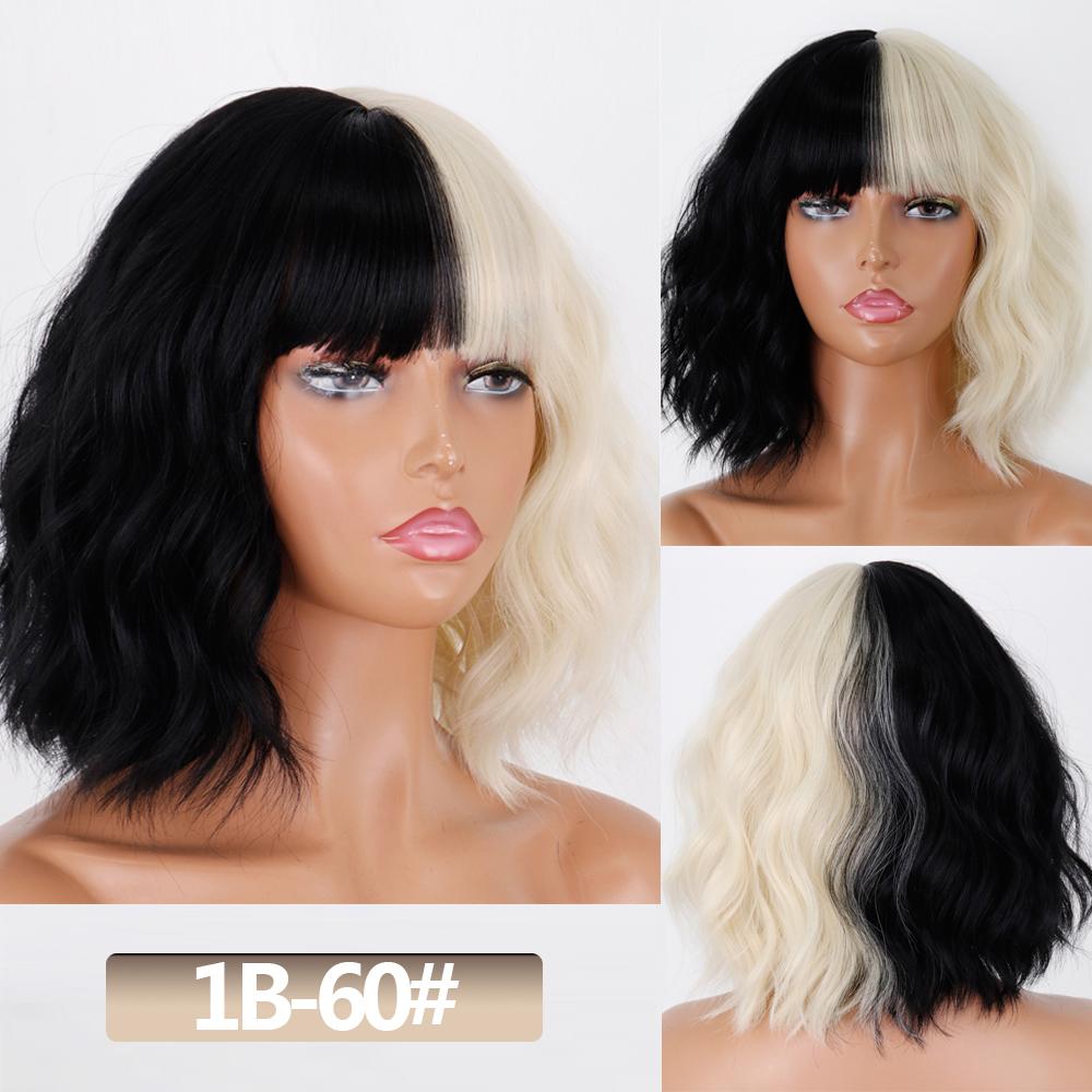 MISS WIG Женский короткий волнистый парик с челкой, платиновый блондин, цвет омбре, парик из синтетического волокна для женщин, повседневная одежда