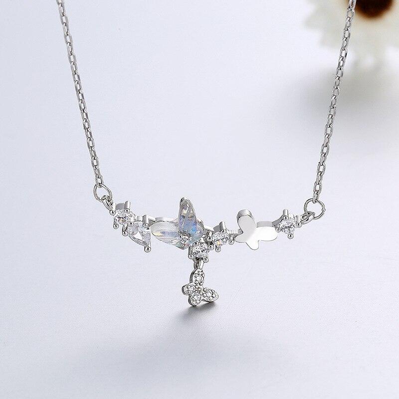 925 Sterling Silver Zircon Butterfly Charm Necklace Pendant For Women Wedding Fashion  New Jewelry Accessories Dz359