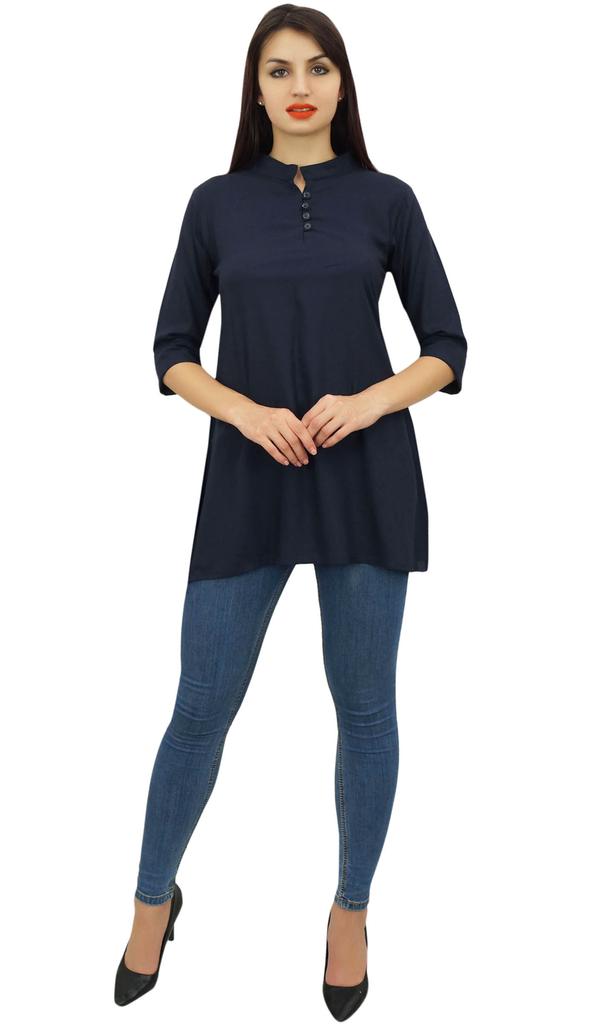 Phagun Женская черная хлопковая модальная блузка с рукавами 3-4 на пуговицах, верхняя часть рубашки -