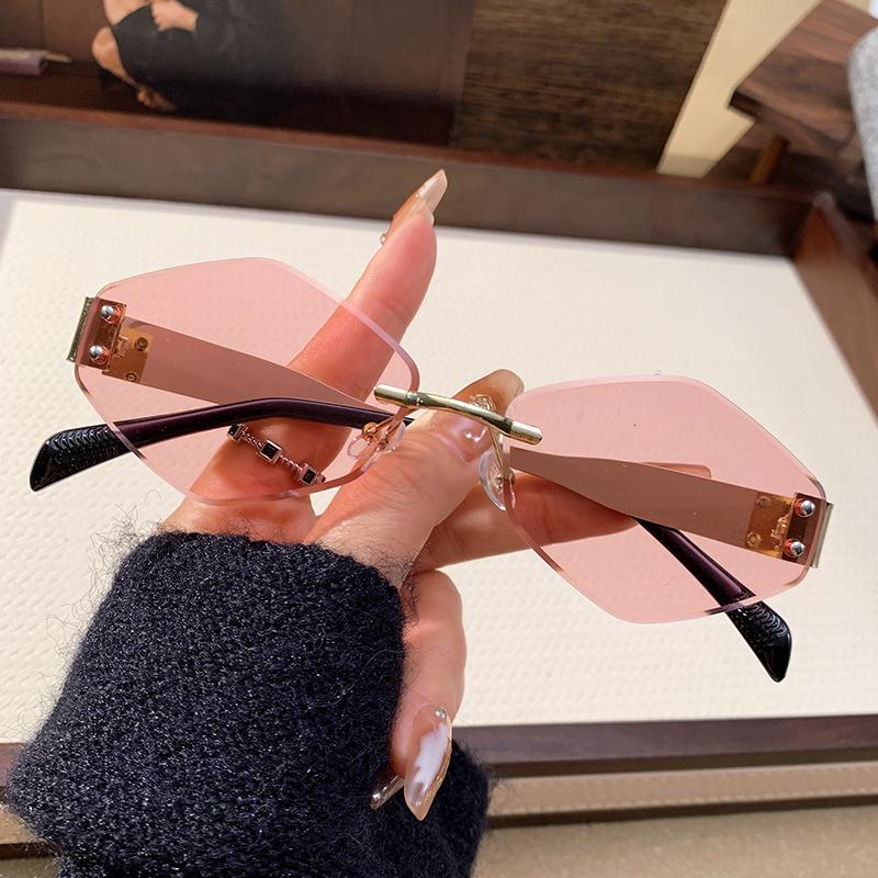 Новые солнцезащитные очки New Rice Nail без оправы в форме ромба, мужские солнцезащитные очки, персонализированные солнцезащитные очки с металлической оправой для женщин 90318