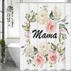 Mother's Day Floral Greeting Card Shower Curtain, Bathroom Decorative Shower Curtain, Waterproof Shower Curtain with Hooks