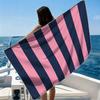 Navy Pink Horizontal Stripes Beach Towel Ultra-fine Fiber Quick Drying Absorbent Beach Swimming Vacationvacation Essentials Gift