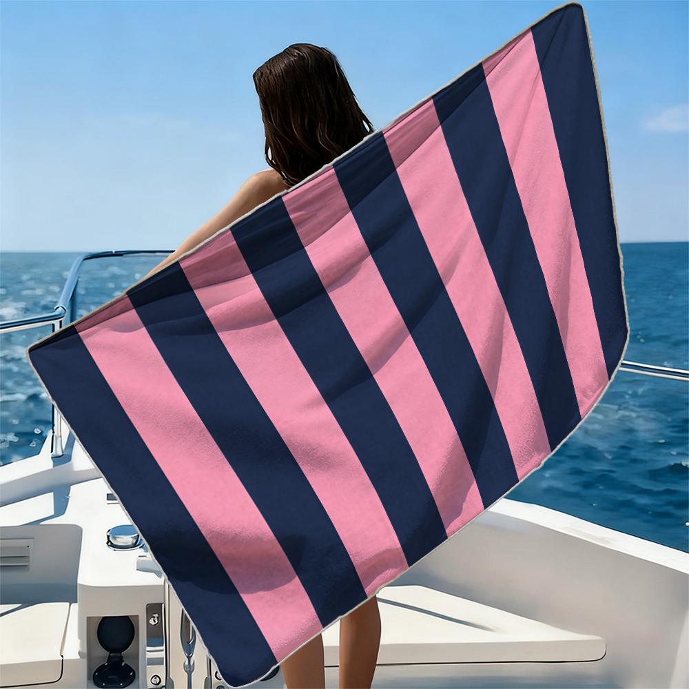 Navy Pink Horizontal Stripes Beach Towel Ultra-fine Fiber Quick Drying Absorbent Beach Swimming Vacationvacation Essentials Gift