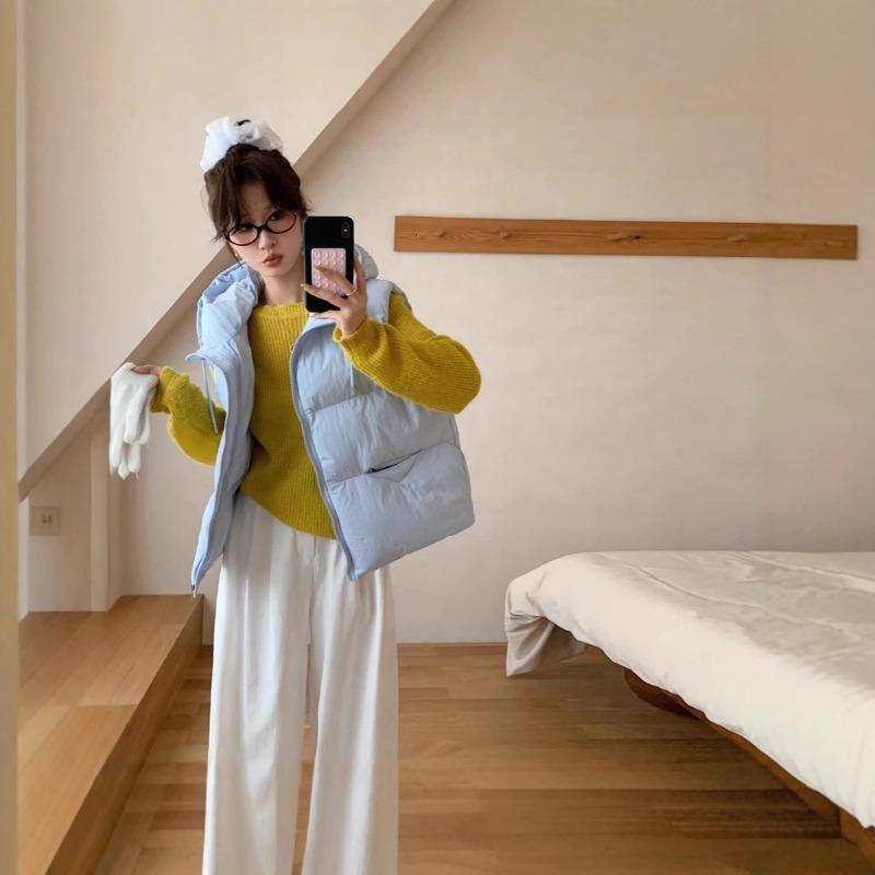 Маленький свободный короткий милый пуховый хлопковый жилет с капюшоном женский осенне-зимний новый пуховый хлопковый жилет