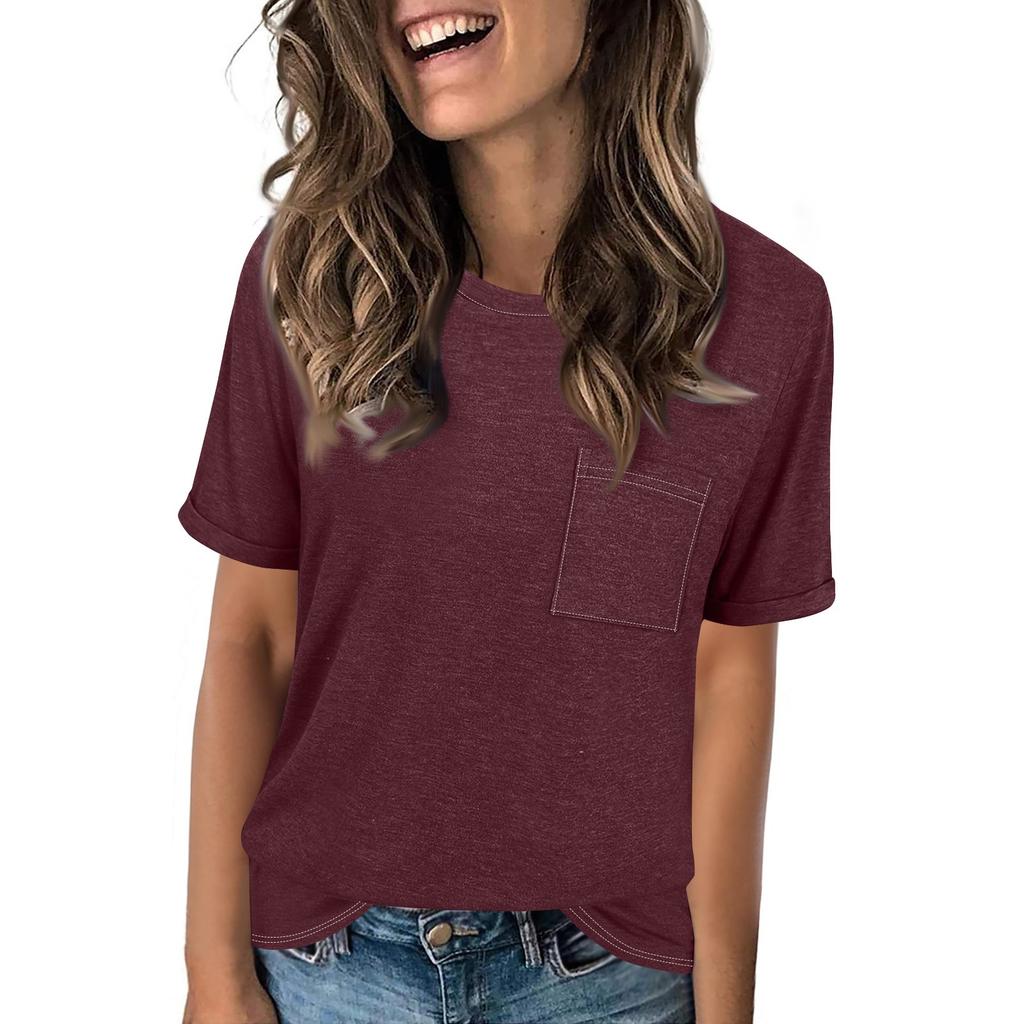 Женская модная футболка с круглым вырезом, однотонная, свободного кроя, с коротким рукавом