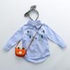 Children Turn-down Collar Embroidery Cartoon Cat Pattern Long Sleeve Shirts Blouse Outfits